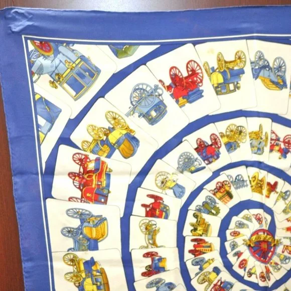 Authentic HERMES Carre 90 Scarf "CARROSSERIE" Silk Blue - Picture 10 of 14